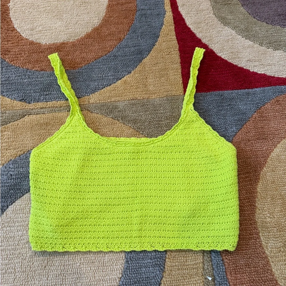 Aerie Lime Green Neon Crochet Crop Top Cropped Tank Top Size Medium